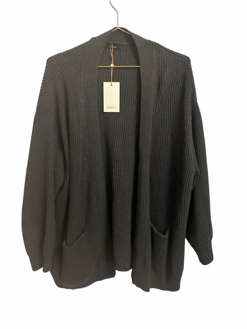 Quince Organic Cotton Fisherman Rib Cardigan Charcoal Grey XL